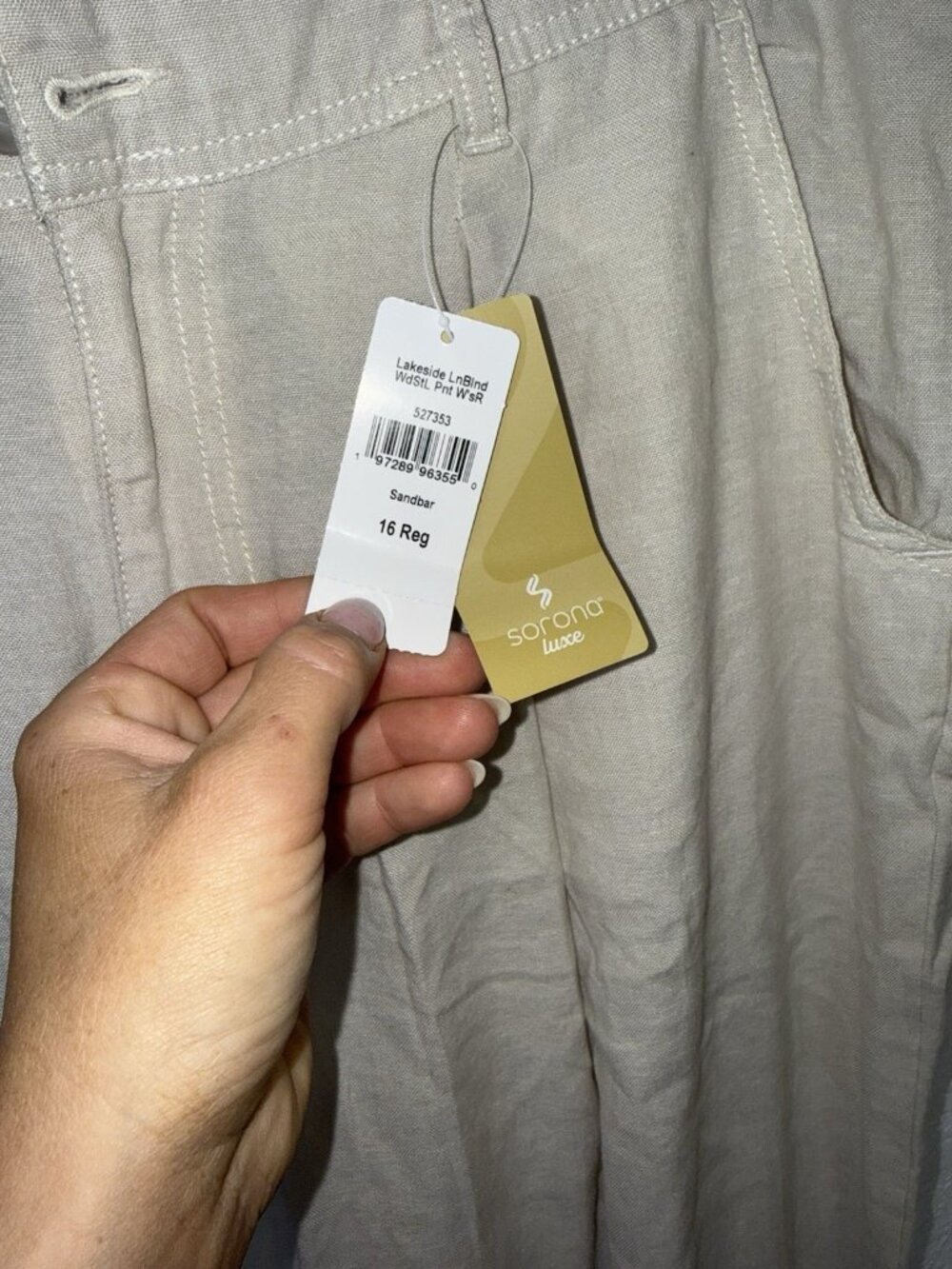 LL Bean Lakeside Linen Blend Pant Women 16 Reg Coastal Wide Leg NEW Pockets N - Picture 4 of 12